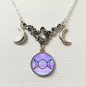 New Triple Moon Cabochon & Crescent Moons Necklace